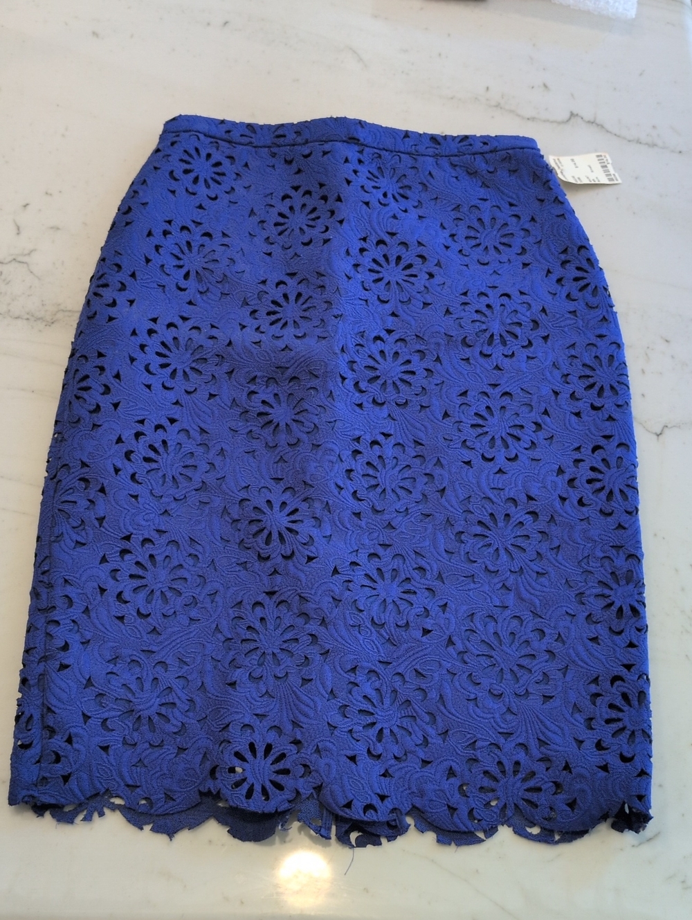 Lace Cutwork Pencil Skirt - Royal Blue